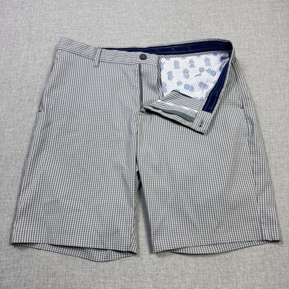 Tommy Bahama Chip Shot Golf Chino Plaid Shorts Mens 35 Gray Performance 11"